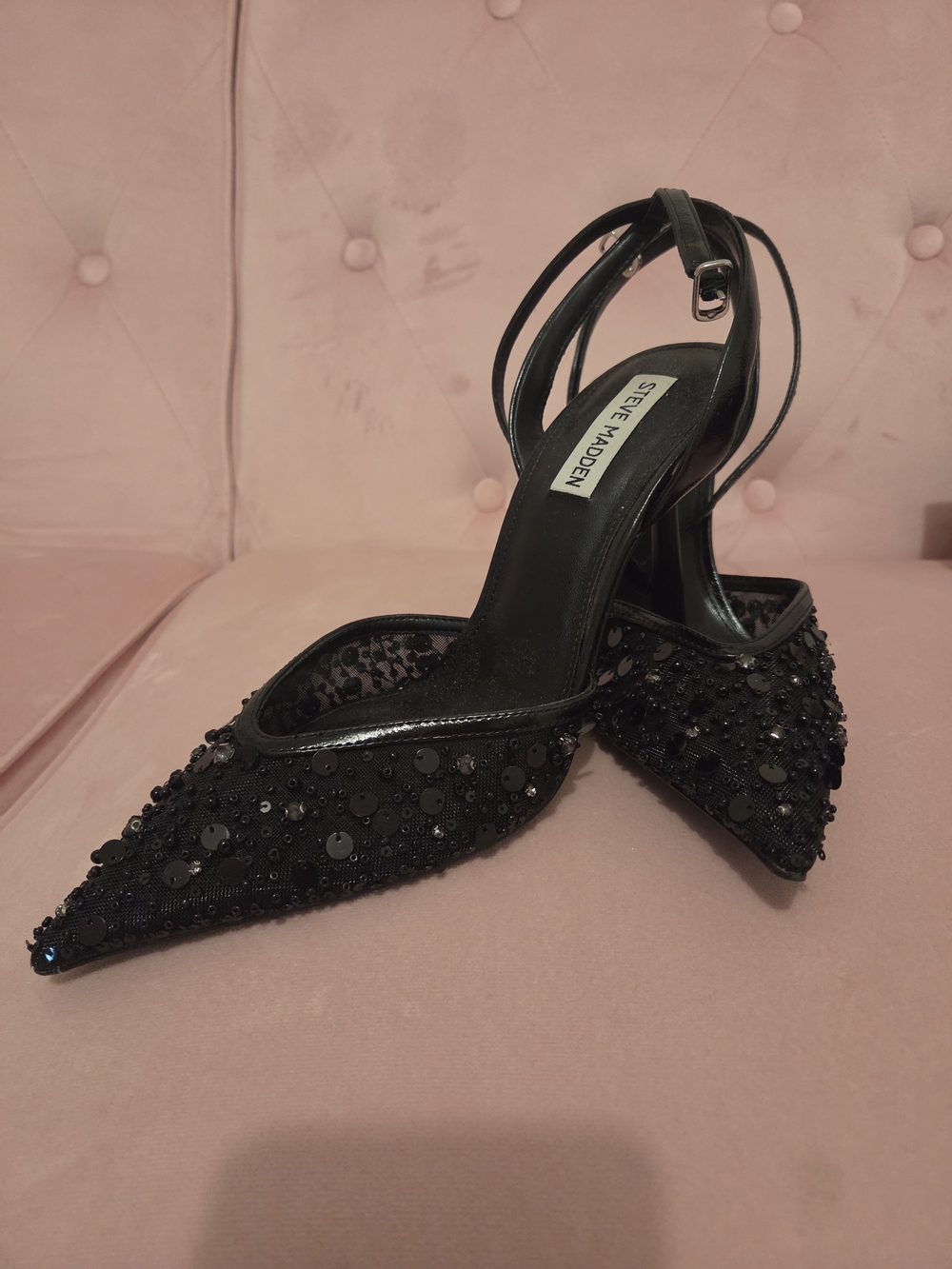 Steve Madden Black Beaded Pointed-Toe Heels